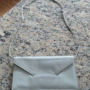 Vintage Susan Gail Light Gray Leather Bag With "Tuck In" Front Closure- Like New